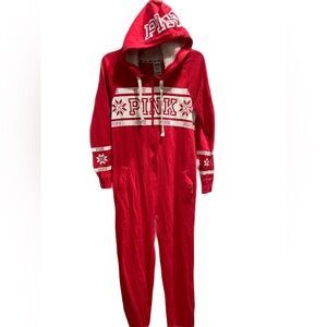 ❤️ VS PINK RED ONESIE SHERPA PAJAMAS SIZE XS